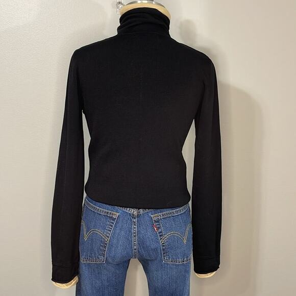 Tehama by Nancy Haley Black and Tan Vintage Long Sleeve Funnel Neck Top Size S - Picture 2 of 5